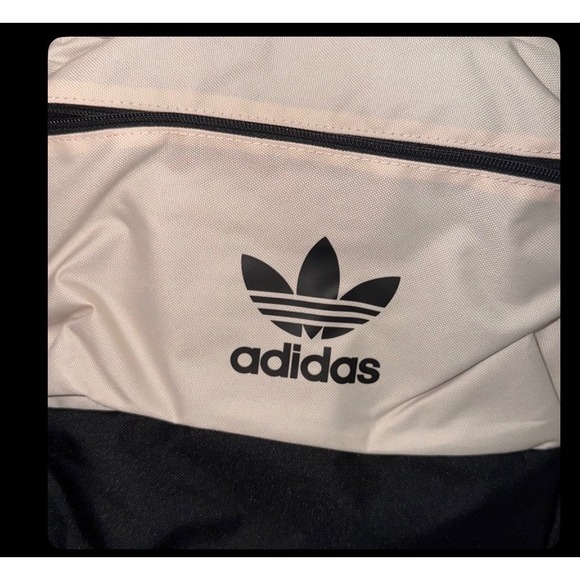Adidas Backpack Beige Black Trefoil Logo Classic 3 Stripe School Book Bag - Picture 2 of 10